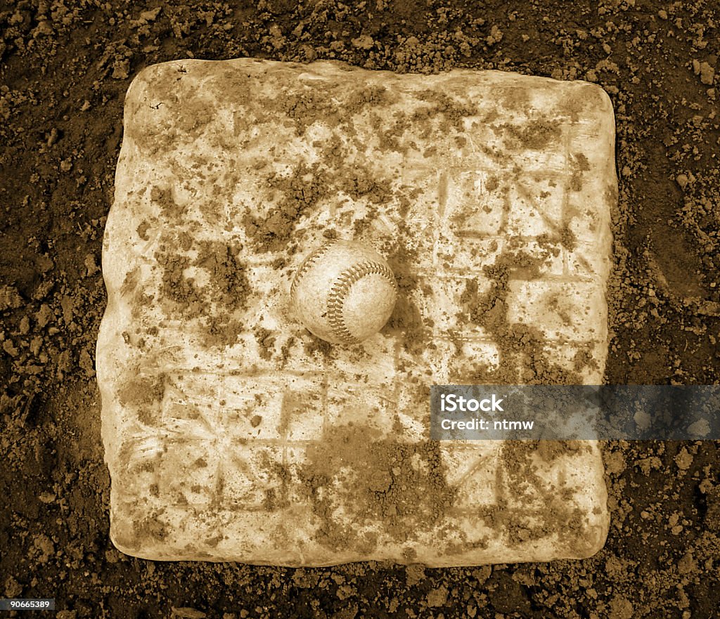 Baseball - Base & Ball - Sepia  Base - Sports Equipment Stock Photo