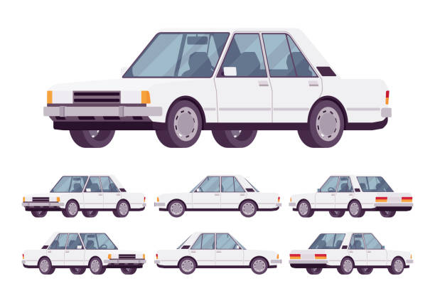 набор белого седана - sedan car isolated white stock illustrations