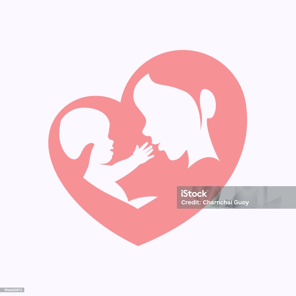 Mother holding little baby in heart shaped silhouette Mother holding little baby sitting in her arm in heart shaped silhouette, logo, icon design for happy mother's day celebration Mother stock vector