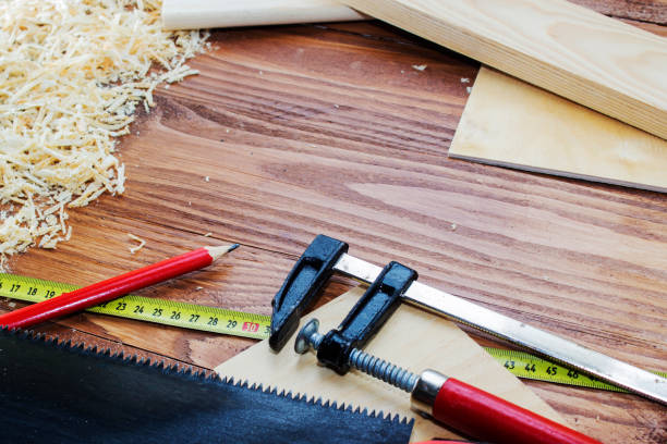 istock working tool carpenter ruler, chisel, pencil, sawdust and shavings. 906691806