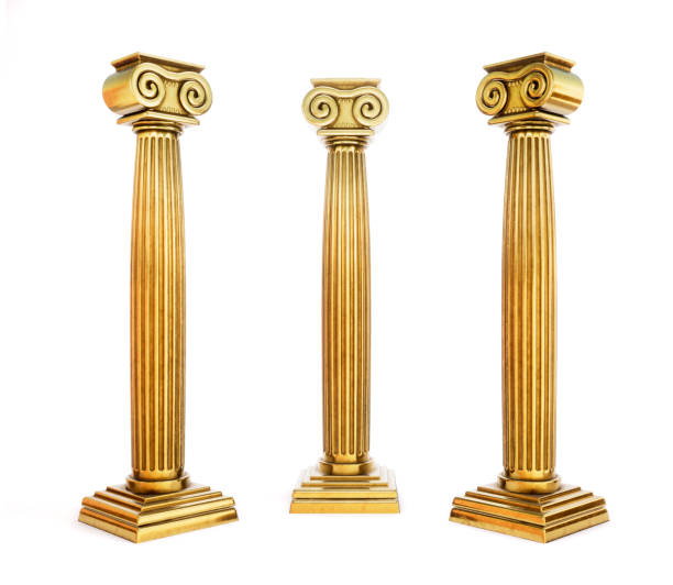 白い背景の上の黄金の柱。3 d レンダリング。 - pedestal gold podium capital ストックフォトと画像