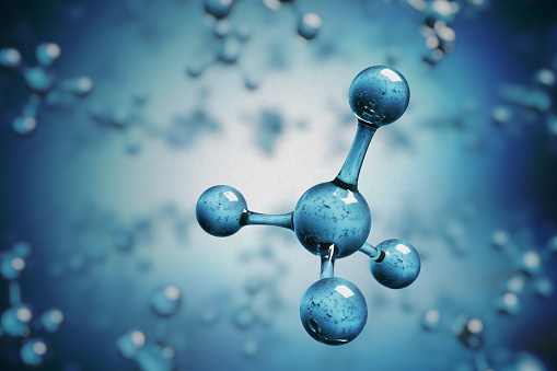 Concepto de ciencia. Moléculas de metano o amonio. 3D prestados ilustración. photo