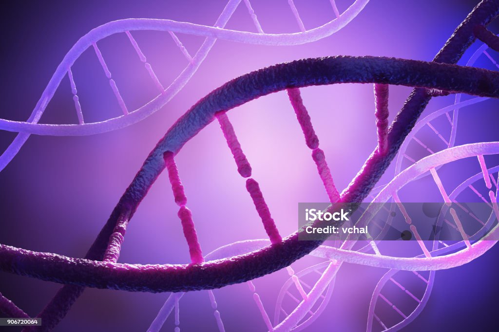 Close up view on spiral DNA molecules. 3D rendered illustration. DNA Stock Photo