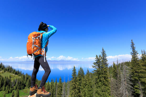 istock successful Hiker looking at the view on mountain top 906723224