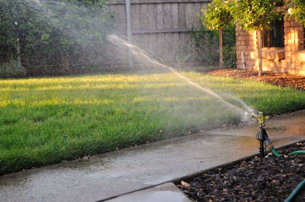 istock Sprinkler watering residential lawn 906727730