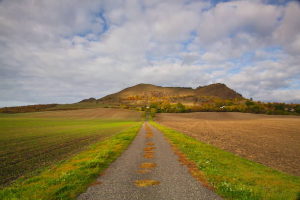 Rana hill at sunset. Autumn scenery in Central Bohemian Highlands, Czech Republic.
