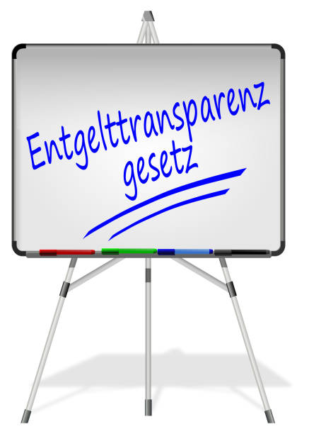 istock Whiteboard with Equal Payment Law- in german - 3D illustration 906734616
