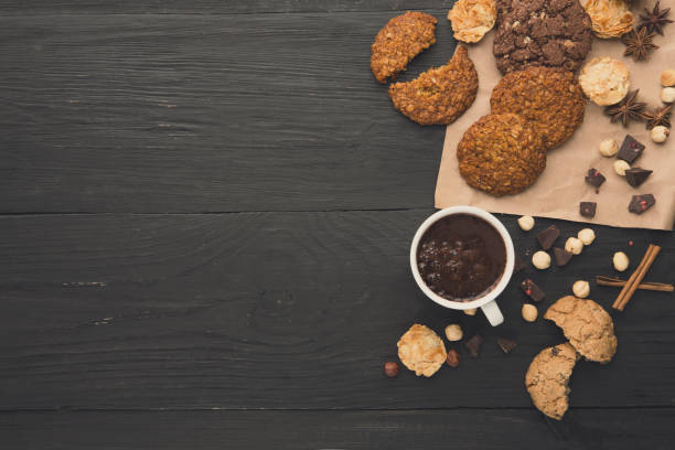 istock Freshly baked croissants and coffee background 906758406