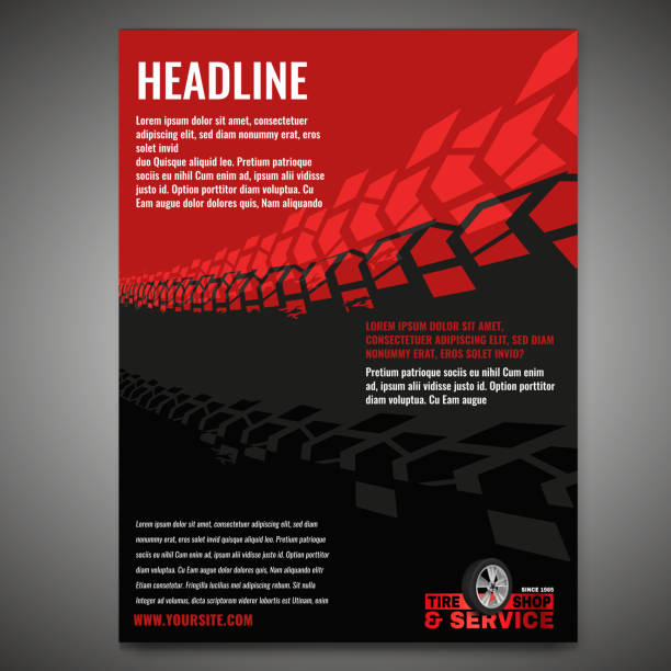 Motorcycle Tire Banners 1-08 Vector automotive banner template. Grunge tire tracks background for landscape poster, digital banner, flyer, booklet, brochure and web design. Editable graphic image in grey and red colors motorcycle designs stock illustrations