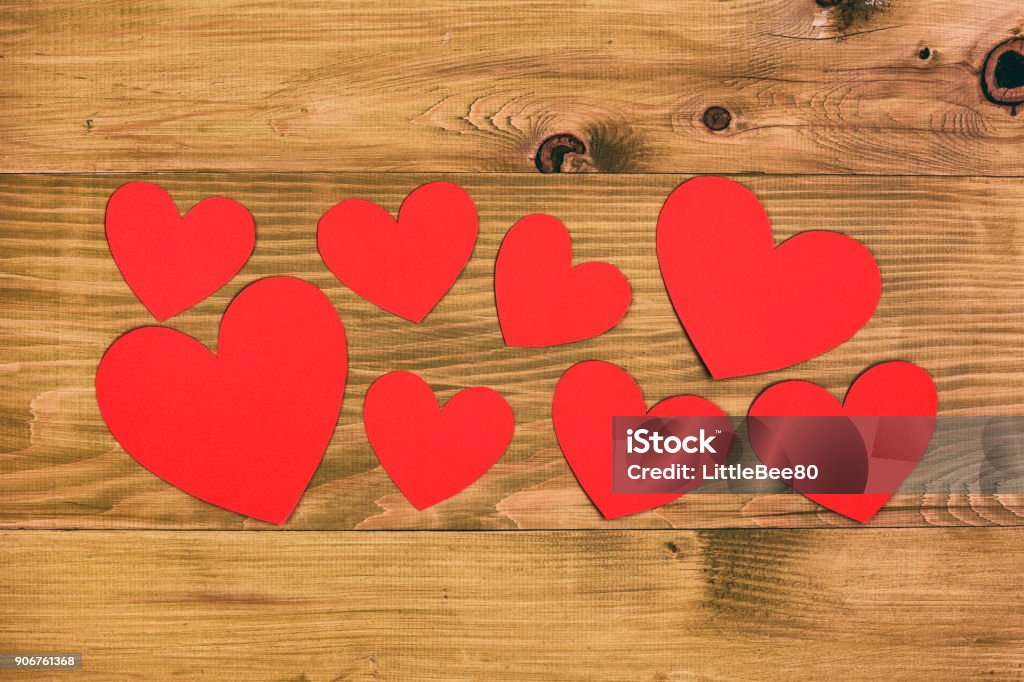 Bunch of hearts Bunch of  hearts on wooden table.Image is intentionally toned. Anniversary Stock Photo