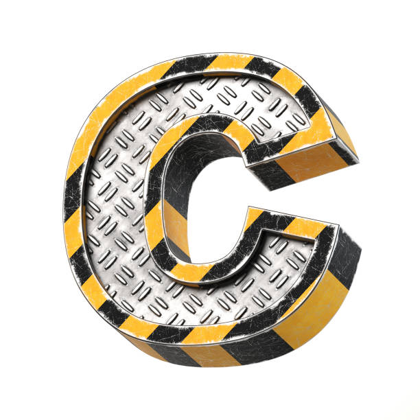 istock Industrial black and yellow striped metallic font, 3d rendering, letter C 906762388