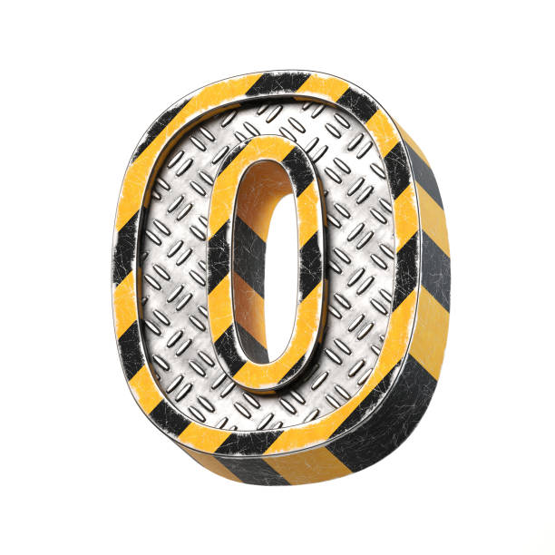 istock Industrial black and yellow striped metallic font, 3d rendering, number 0 906762636