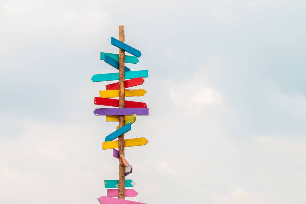 Colorful wooden direction arrow signs