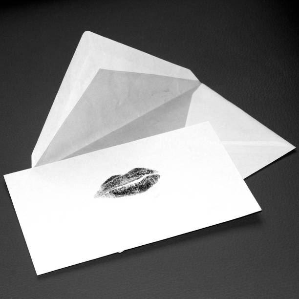 Card with lips imprint, square frame in black and white
