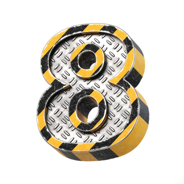istock Industrial black and yellow striped metallic font, 3d rendering, number 8 906765220