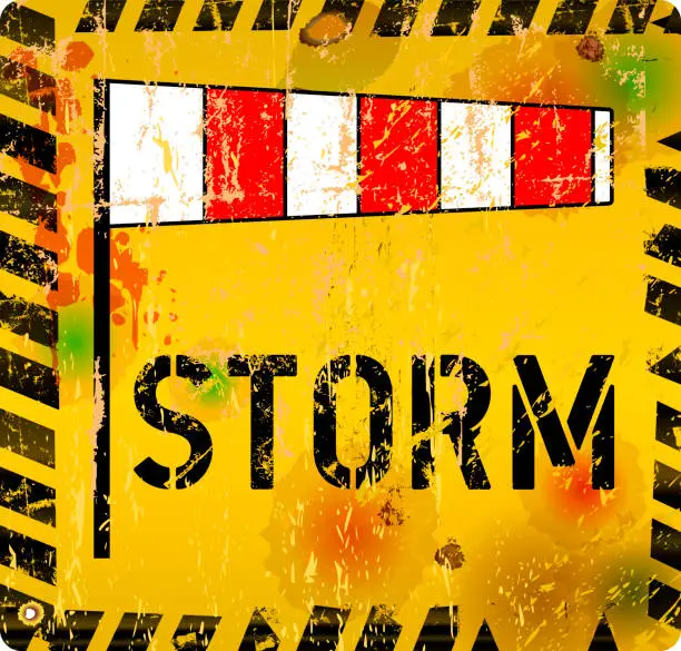 Vector illustration of storm warning sign, grungy style vector illustration