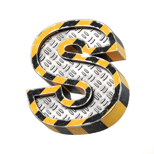 istock Industrial black and yellow striped metallic font, 3d rendering, letter S 906765992