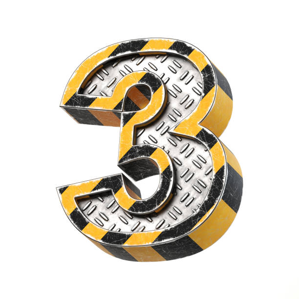 istock Industrial black and yellow striped metallic font, 3d rendering, number 3 906769238