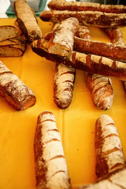 Freshly baked bread in a farmers' market in Provence.