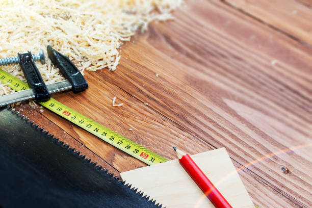istock working tool carpenter ruler, chisel, pencil, sawdust and shavings. 906778104