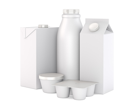3D illustration of a set of packages of dairy products.