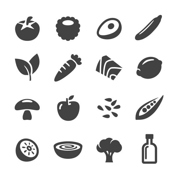Healthy Food Icons - Acme Series Healthy Food, healthy eating, fruit, vegetable, healthy lifestyle, carrot stock illustrations