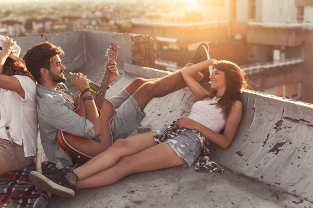 Hanging out on a building rooftop