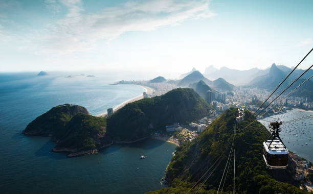 panorama of rio de janeiro from sugarloaf mountain, brazil - rio de janeiro panoramic skyline scenics imagens e fotografias de stock