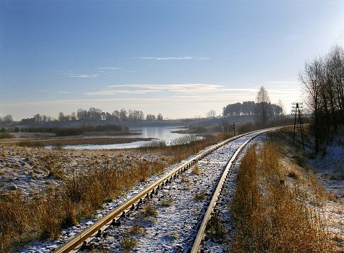 track to frozen marshland