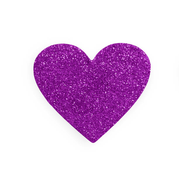 Violet glitter heart isolated on white background, valentine day Violet glitter homemade heart isolated on white background. Valentine day mockup. Lovers holiday symbols felt heart shape small red stock pictures, royalty-free photos & images