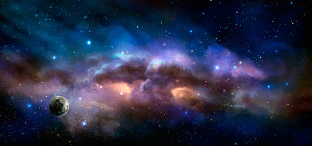 Space scene. Colorful nebula with planet. https://nasa3d.arc.nasa.gov/detail/as10-34-5013 stock photo