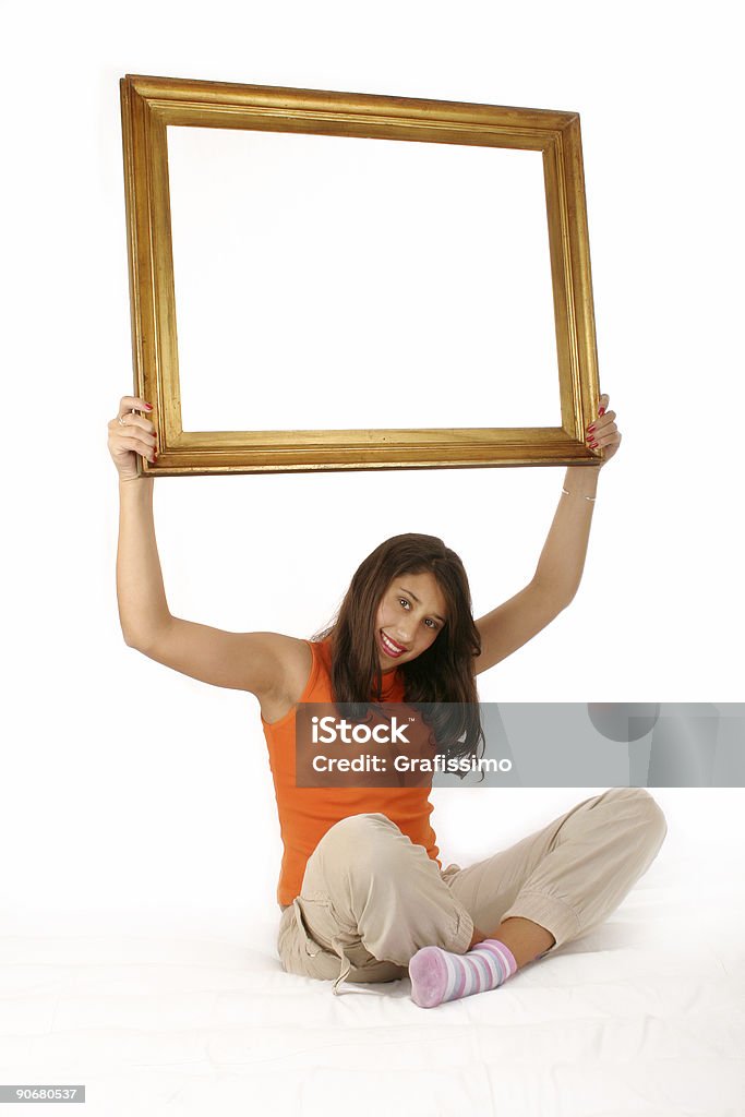 Linda garota segurando em branco quadro - Foto de stock de Adolescente royalty-free
