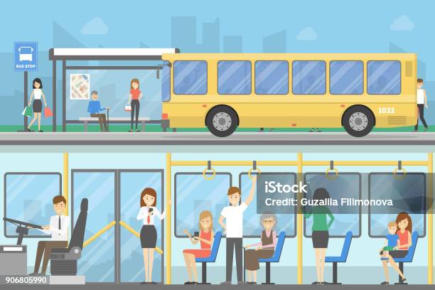Bus Stop Gesetzt Stock Vektor Art und mehr Bilder von Bus - Bus, Innenaufnahme, Stehen