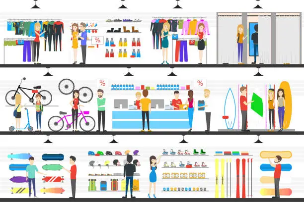 Vector illustration of Interior Store of goods.