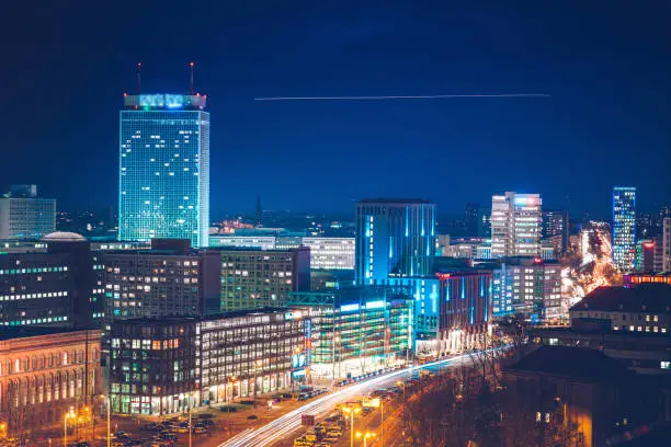 high angle view over Berlin at blue hour