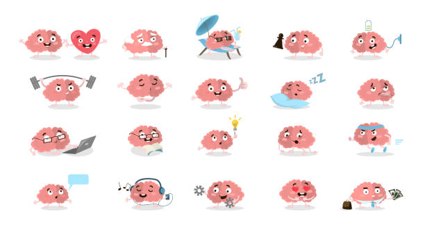 ilustrações de stock, clip art, desenhos animados e ícones de cartoon brain set. - sweet expression