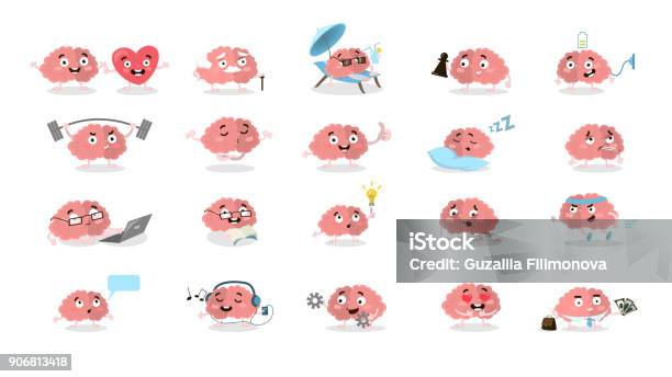 Cartoon Brain Set Stock Illustration - Download Image Now - Cartoon, Characters, Exercising