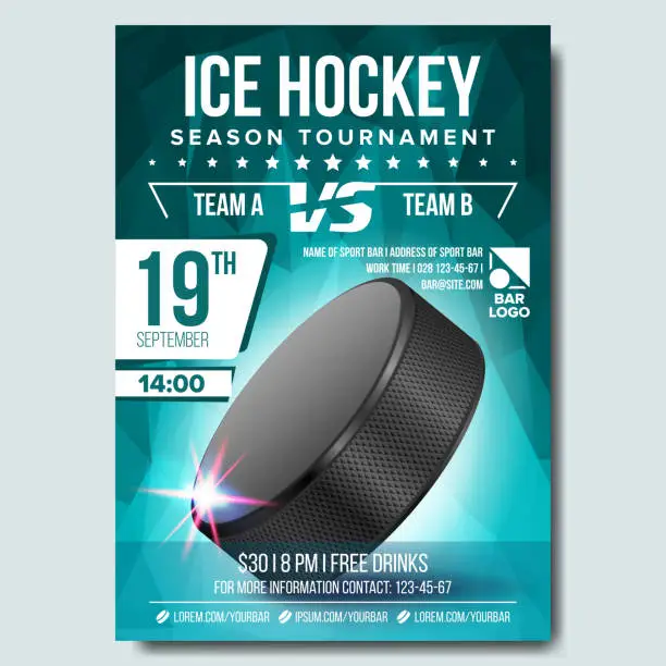 Vector illustration of Ice Hockey Poster Vector. Banner Advertising. A4 Size. Sport Event Announcement. Winter Game, League Design. Championship Illustration