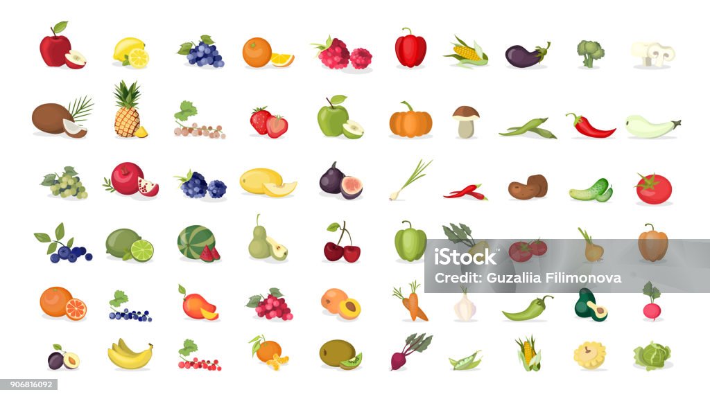 Ilustraciones de frutas situado en fondo blanco. - arte vectorial de Fruta libre de derechos