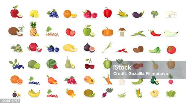 Fruits Illustrations Set On White Background Stock Illustration - Download Image Now - Fruit, Vegetable, Icon Symbol