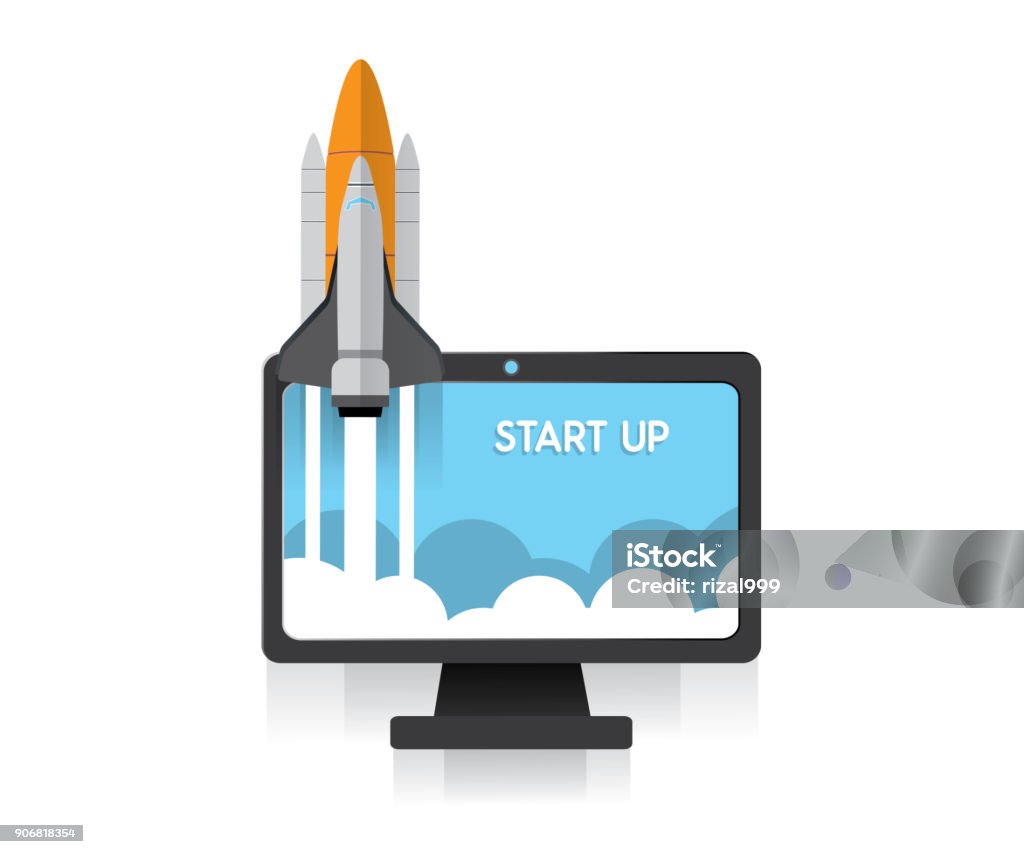 Rocket Launch Start Up On Computer Pc Stock Illustration - Download ...