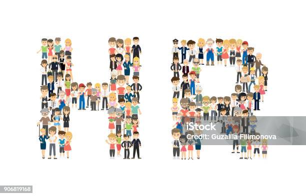 Hr Letters From Peoples Crowd Stock Illustration - Download Image Now - Human Resources, Illustration, Employee