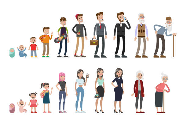 ilustraciones, imágenes clip art, dibujos animados e iconos de stock de conjunto de etapas de vida. - multi generation family