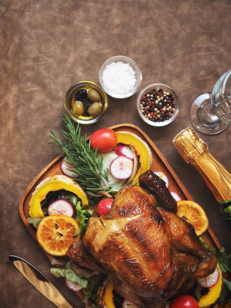 istock Roasted turkey with champagne in thanksgiving 906819726