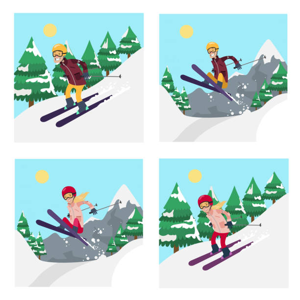 bildbanksillustrationer, clip art samt tecknat material och ikoner med människor på ski set. - cross country skiing