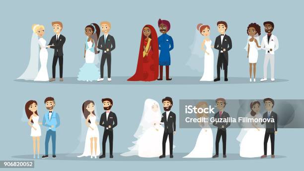 Wedding Couple Set Stock Illustration - Download Image Now - Wedding, Couple - Relationship, Married