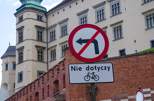 Traffic signs in Krakow, Poland.