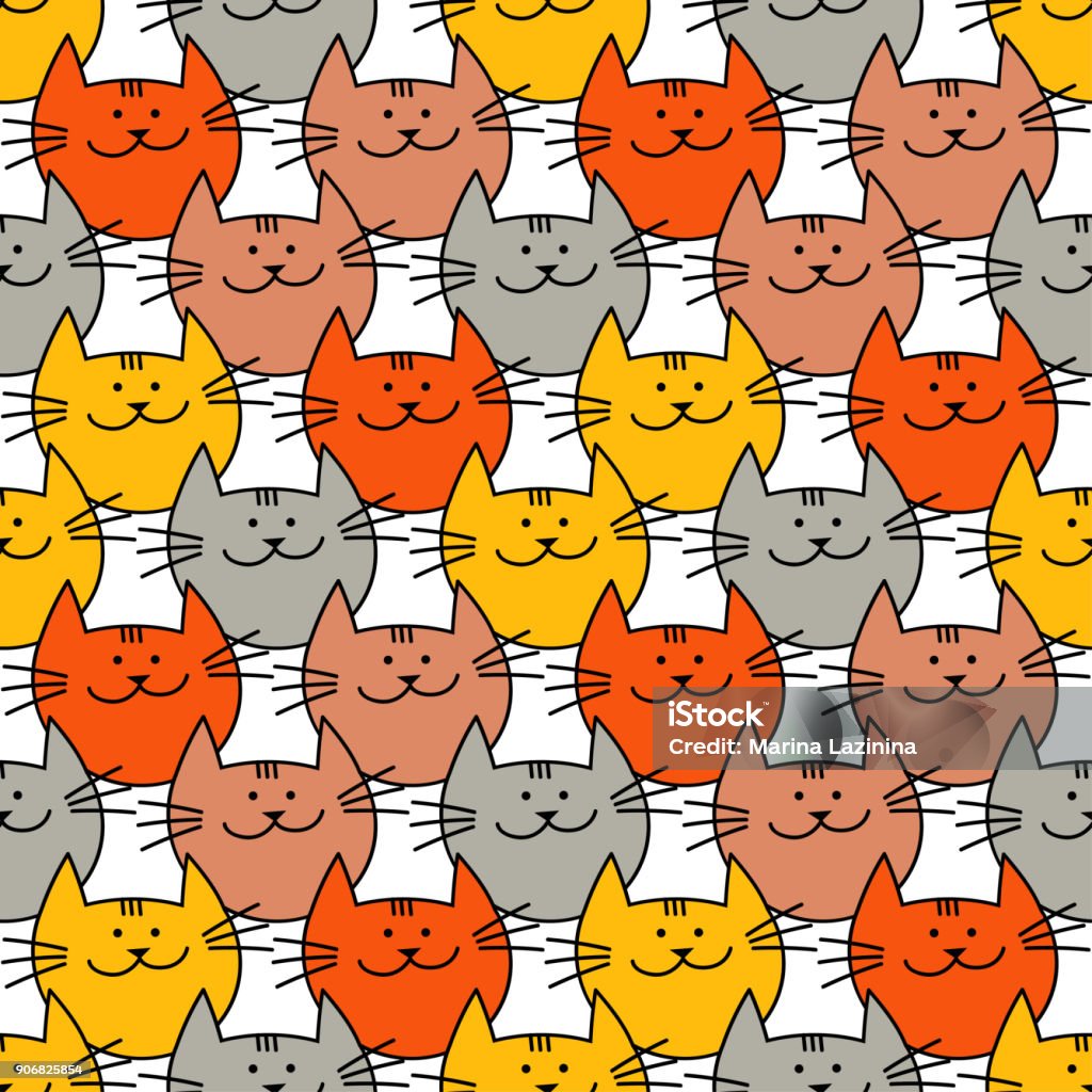 Seamless Pattern With Hipster Cute Cats Funny Lovely Cats Cloth Design  Wallpaper Textile Rapport Stock Illustration - Download Image Now - iStock