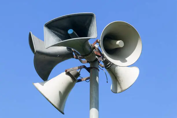 Public address system consisting of five megaphones