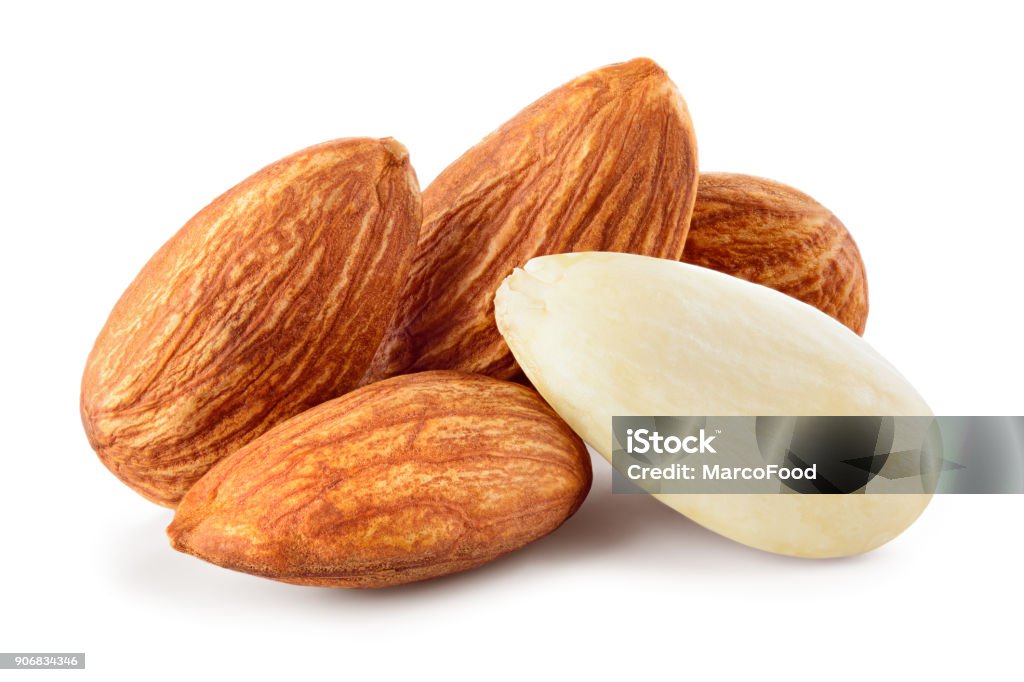 Almond isolated. Almonds on white background. Full depth of fielda Almond Stock Photo